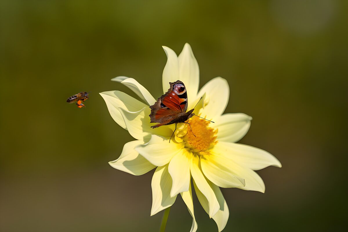 TPFR17738: Papillon et abeille sur une fleur