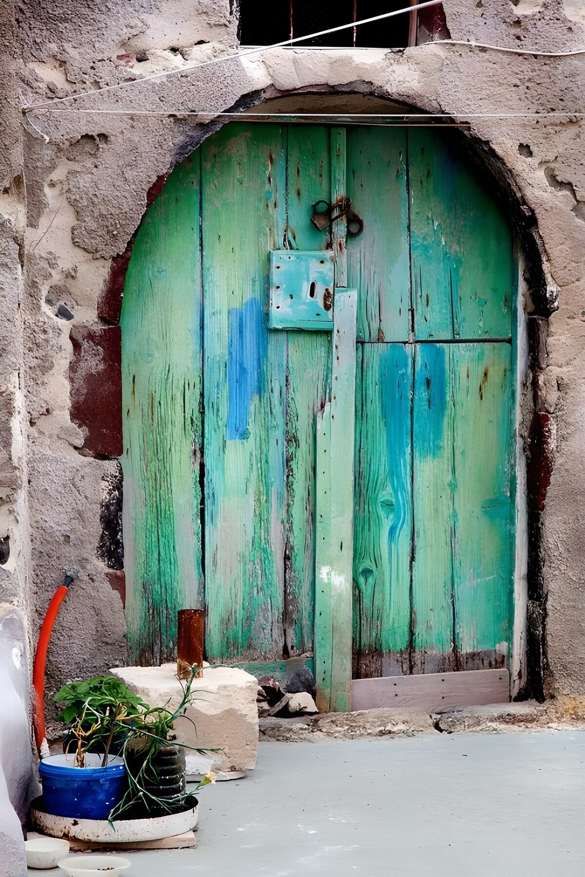 TPFR87263: Porte ancienne en bois turquoise