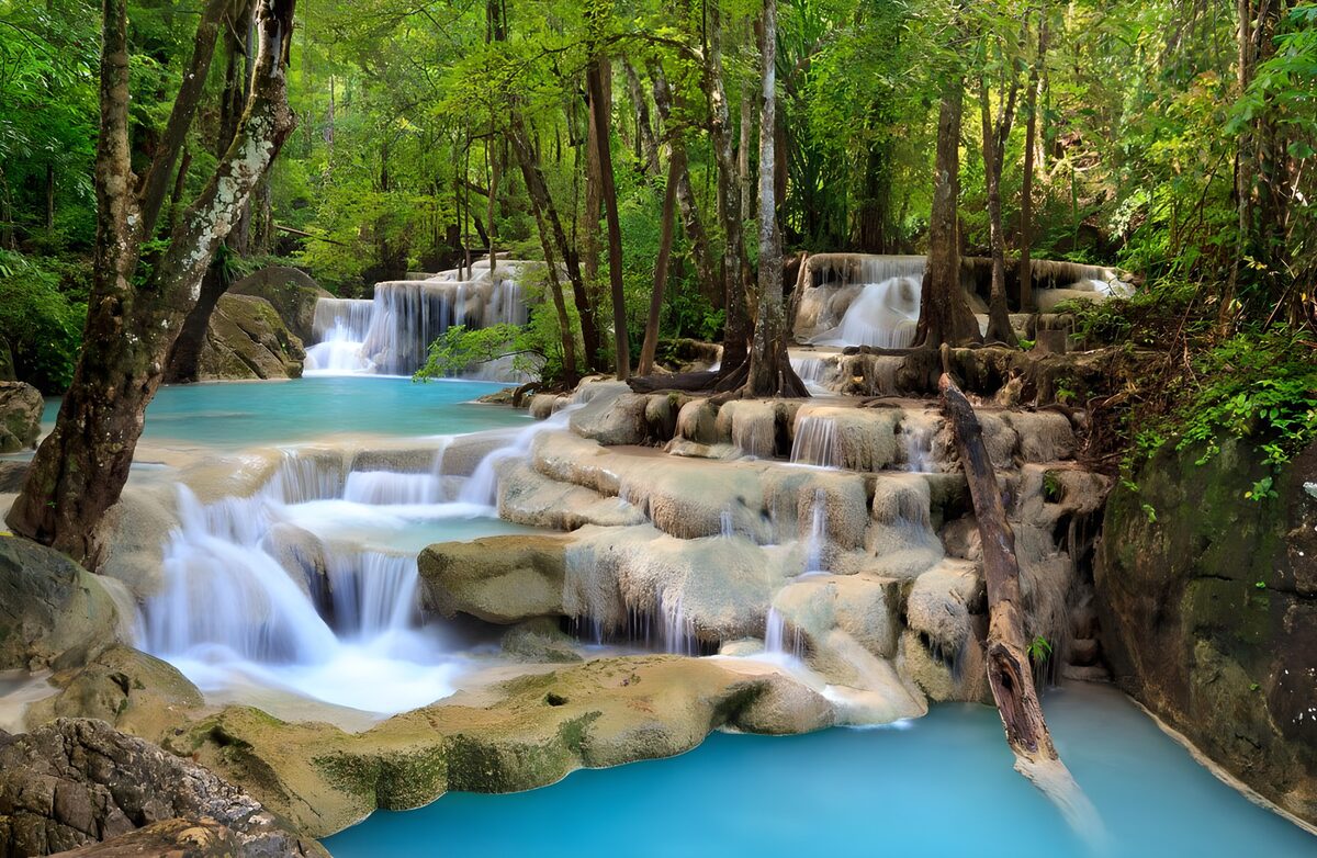 TPFR63825: Cascades d'eau turquoise dans la forêt