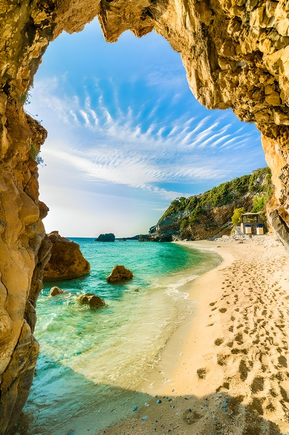 TPFR47744: Plage cachée et ciel éclatant