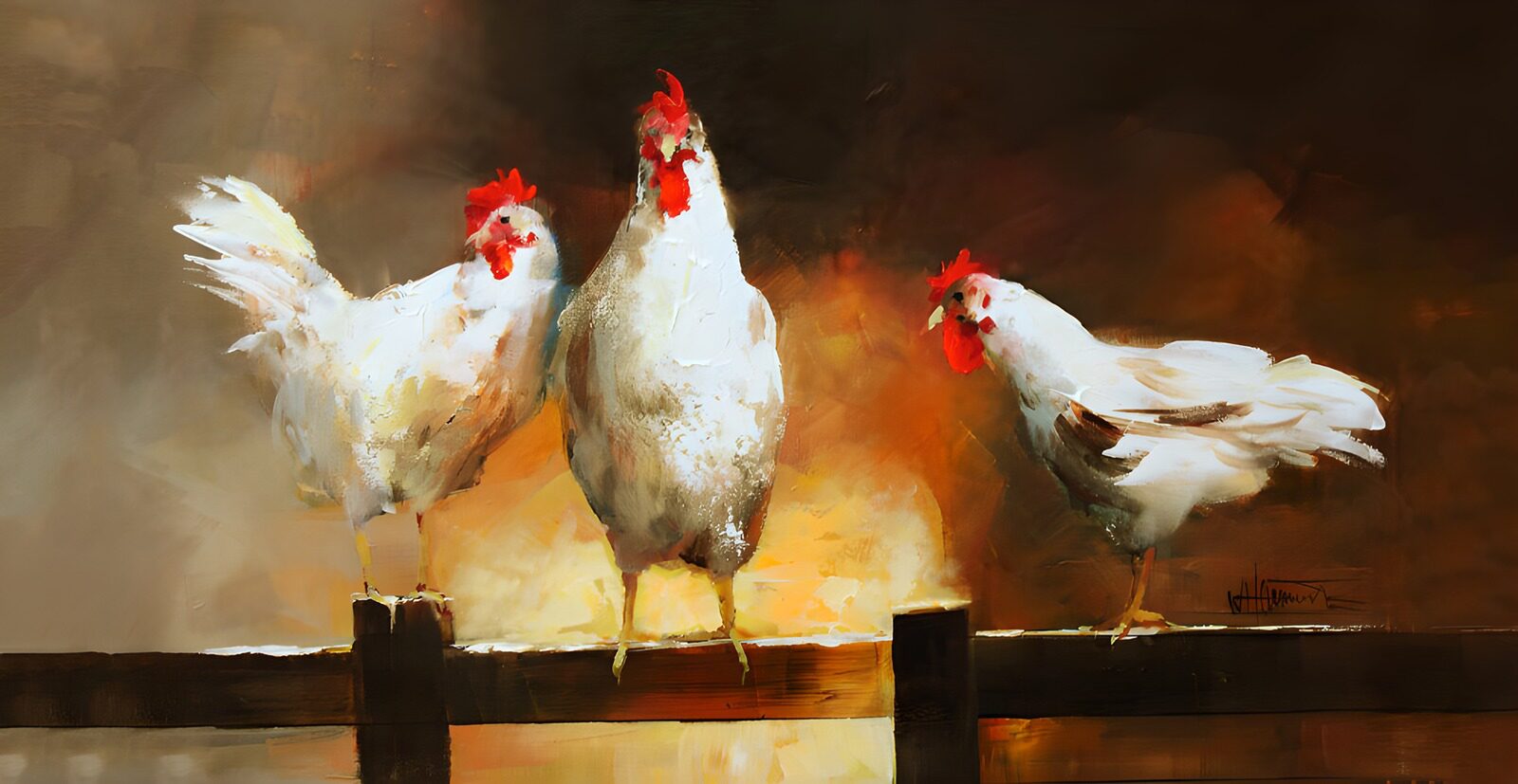 TPFR18753: Trois poules sur une clôture artistique