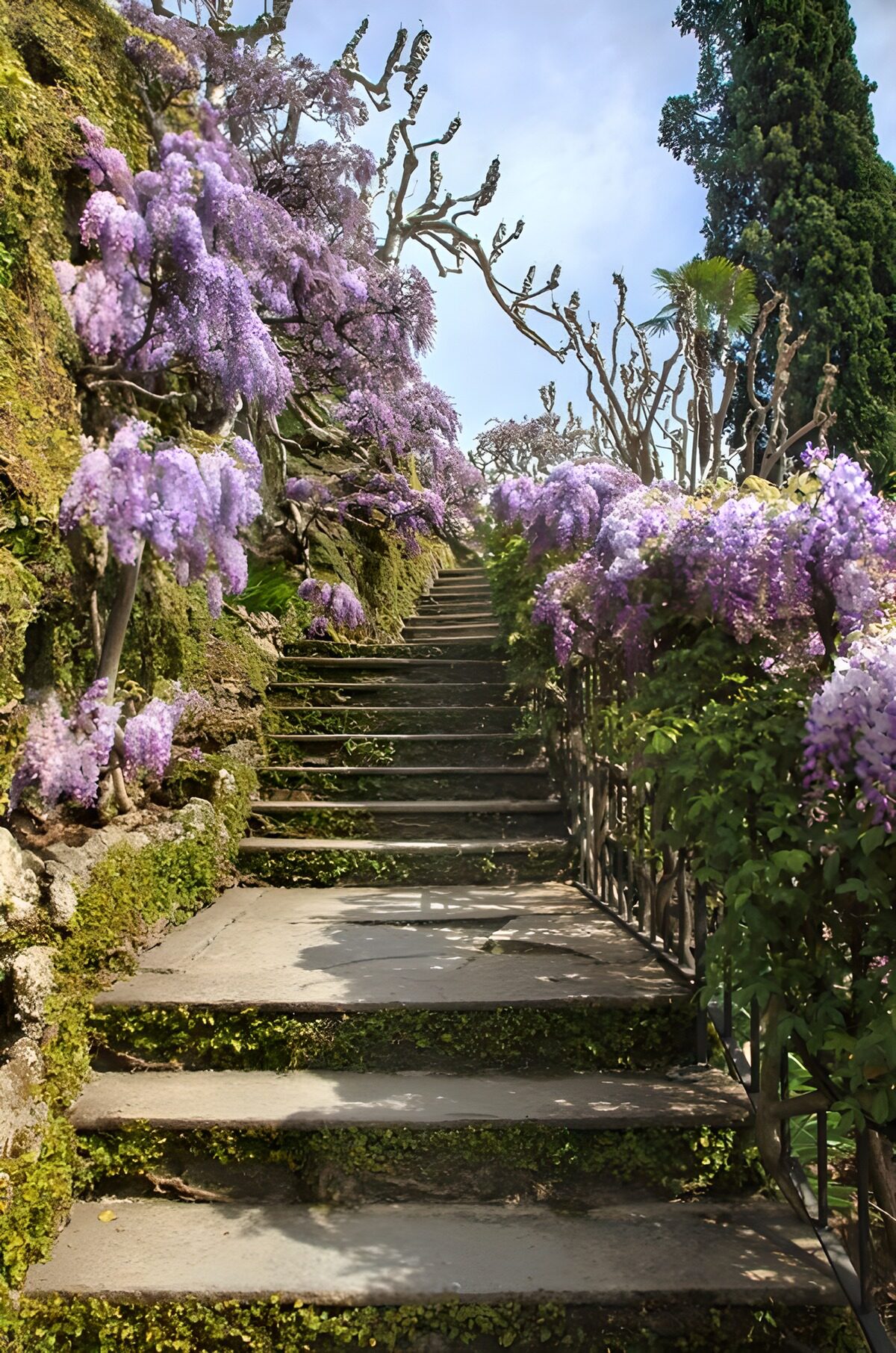 TPFR26610: Escaliers fleuris sous le ciel bleu