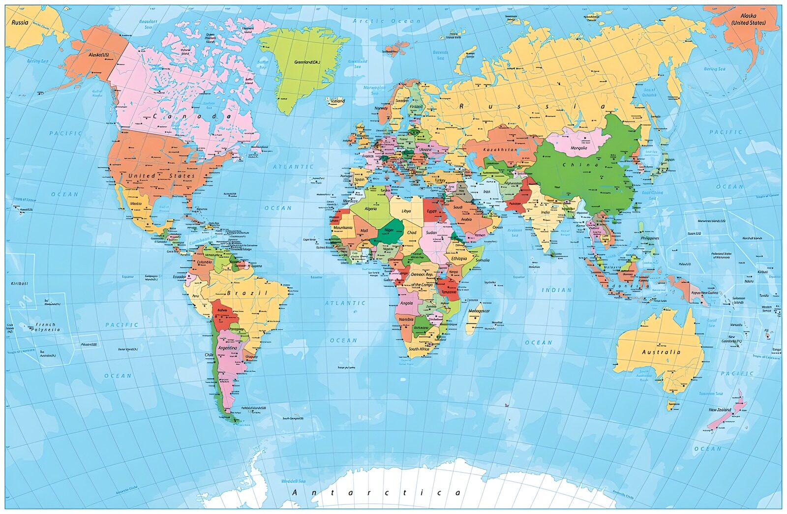 TPFR34906: Carte du monde colorée et détaillée