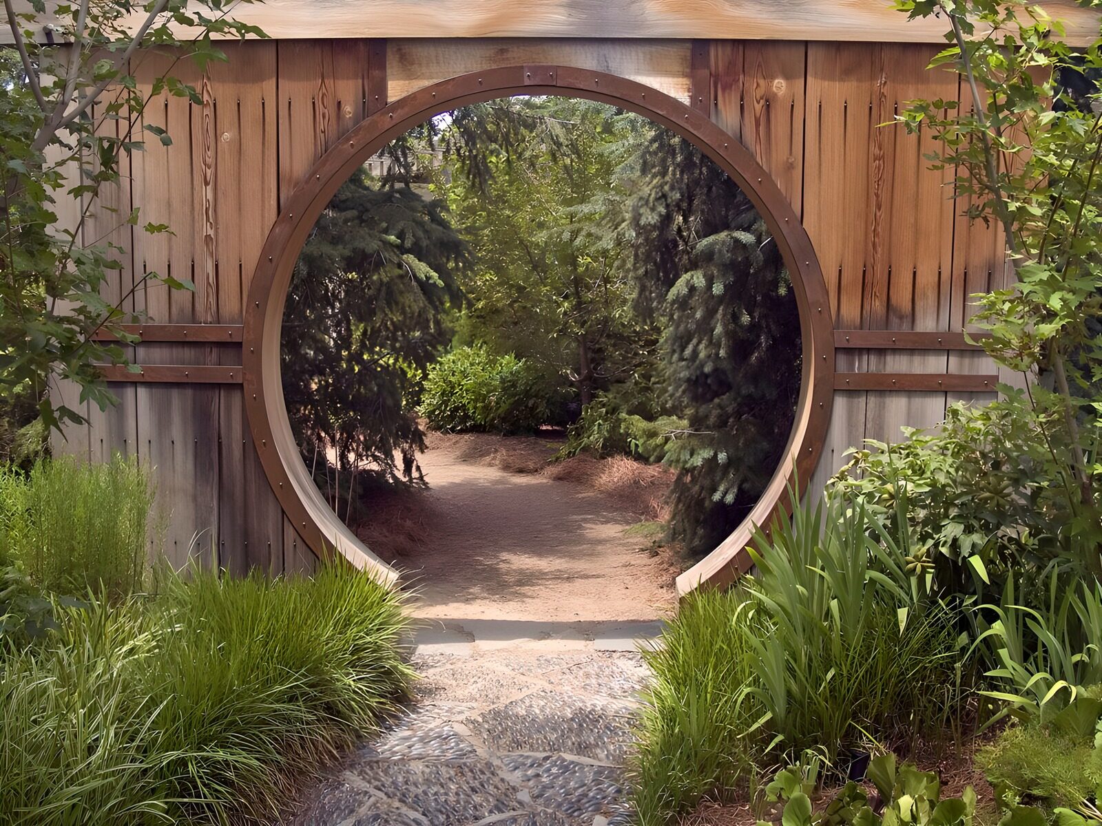 TPFR45640: Entrée de jardin circulaire dans une palissade