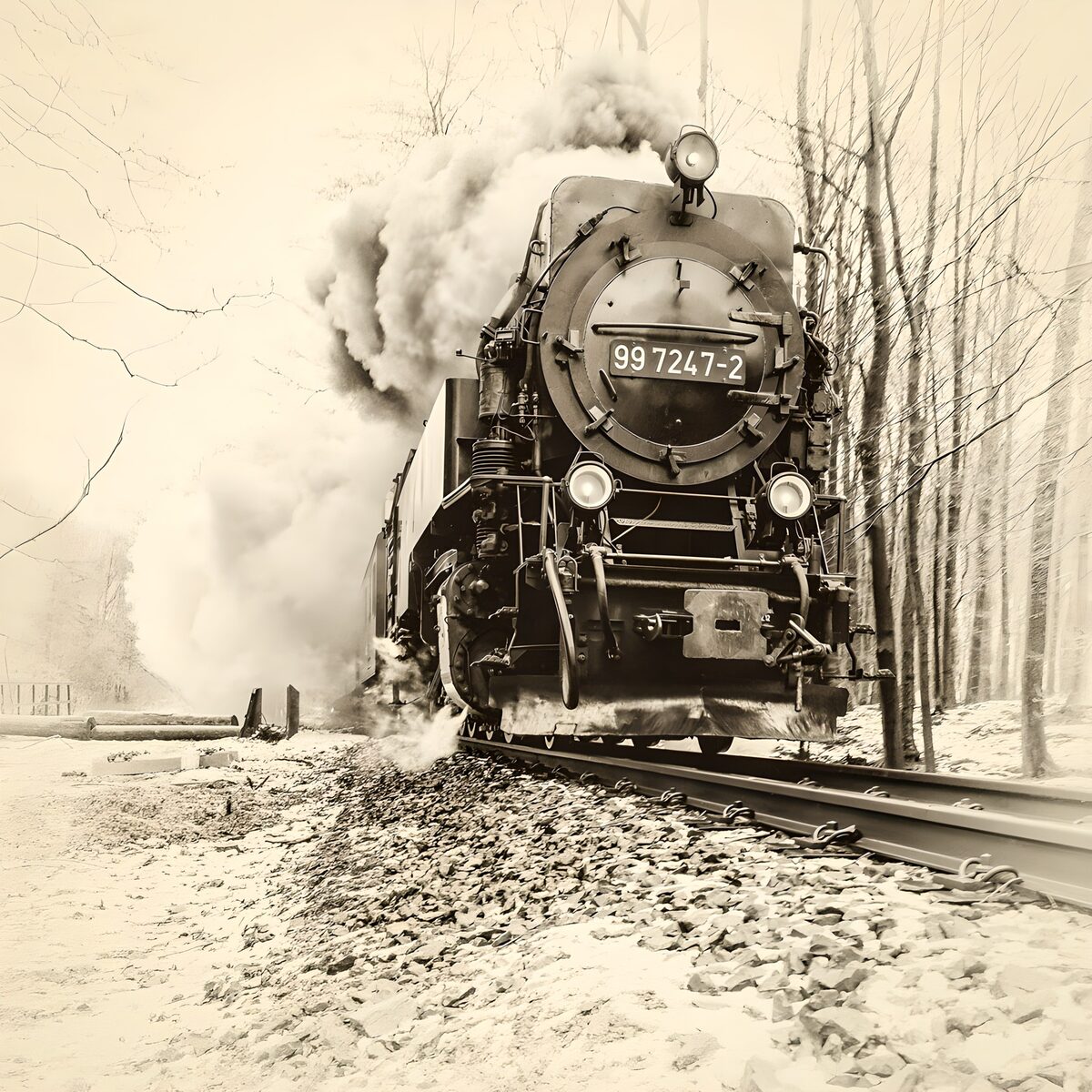 TPFR38641: Locomotive à vapeur dans les bois