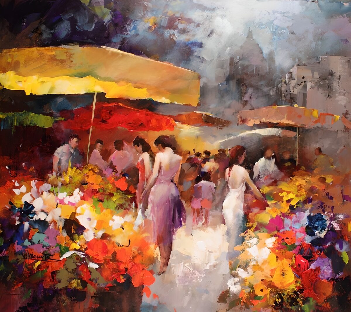 TPFR86349: Peinture d'un marché aux fleurs