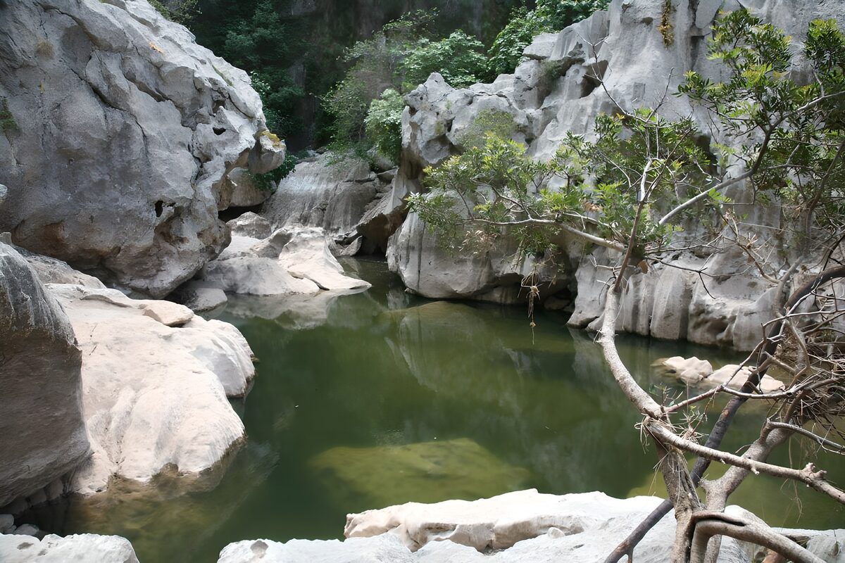 Pièce d'eau encadrée de roches version 6