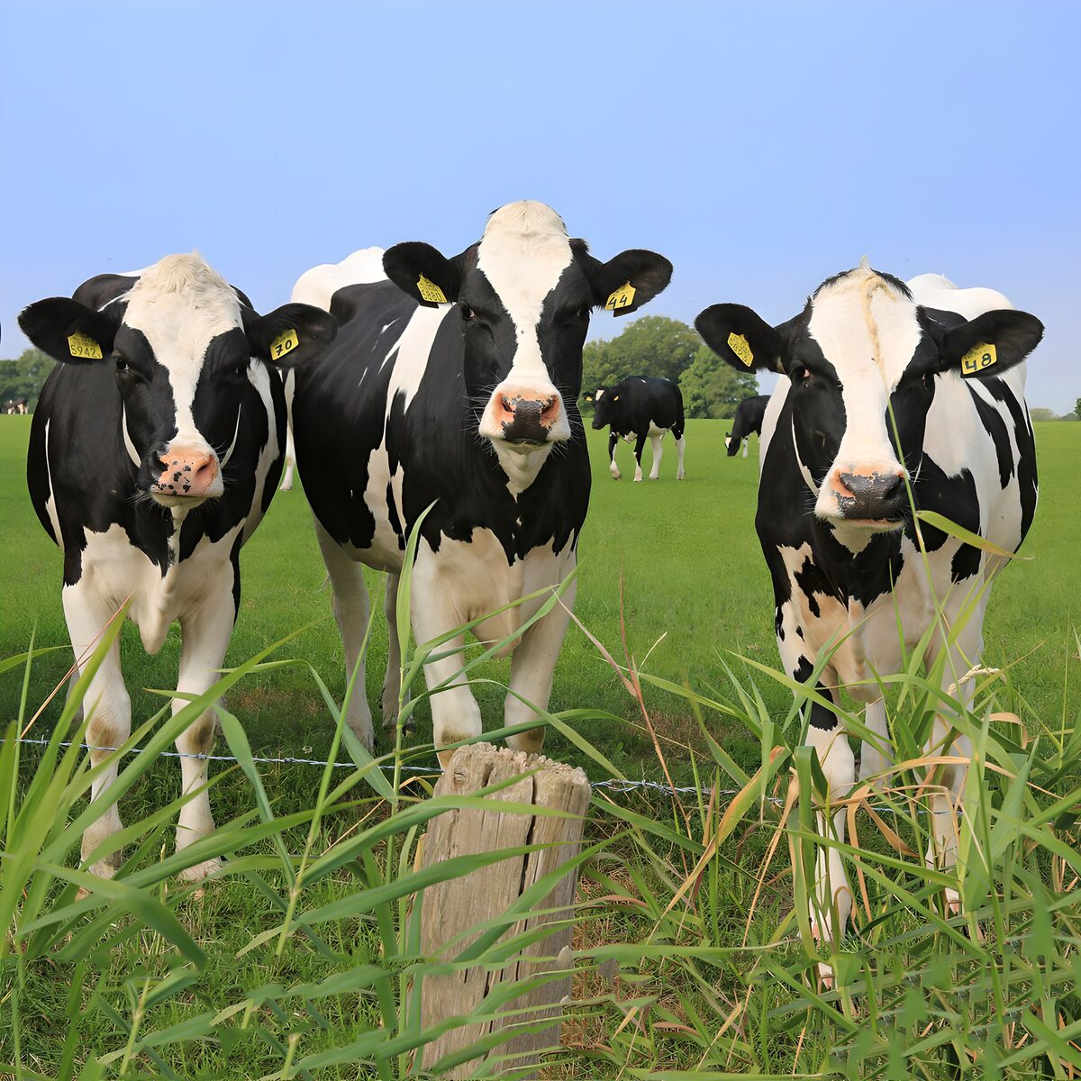 Trois vaches heureuses dans un pré