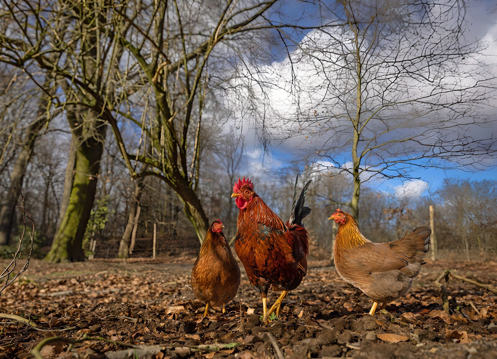 TPFR83939: Poules dans la forêt ensoleillée