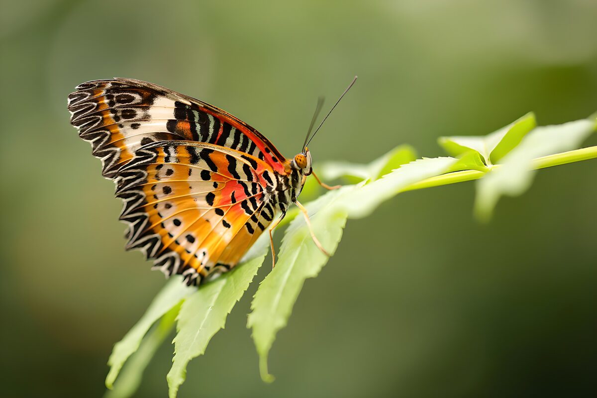 TPFR29352: Papillon coloré sur une feuille verte