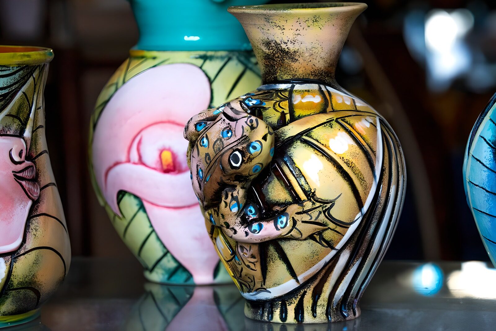 TPFR20005: Vase artistique coloré avec motif serpent