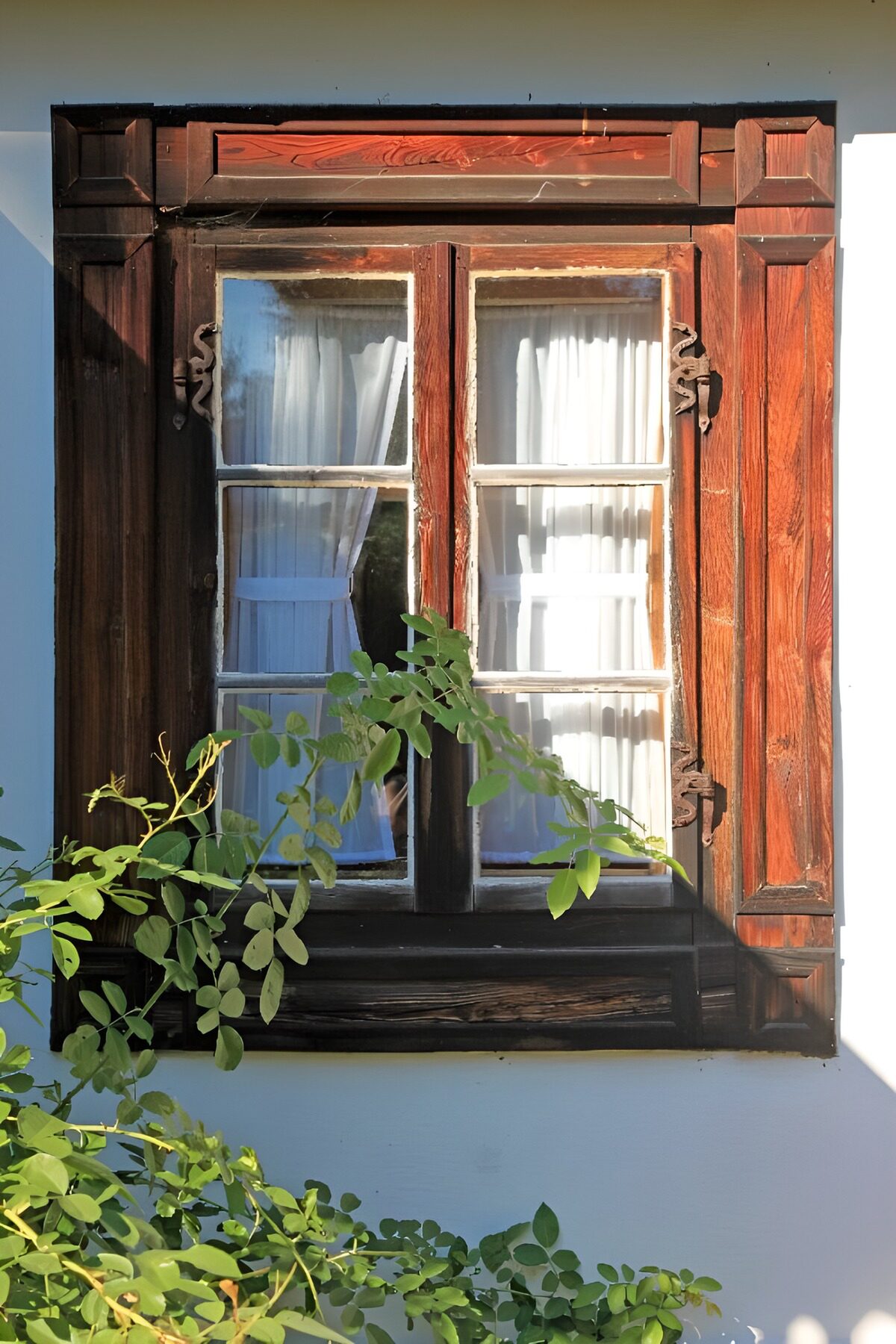 TPFR50743: Fenêtre en bois avec rideaux blancs