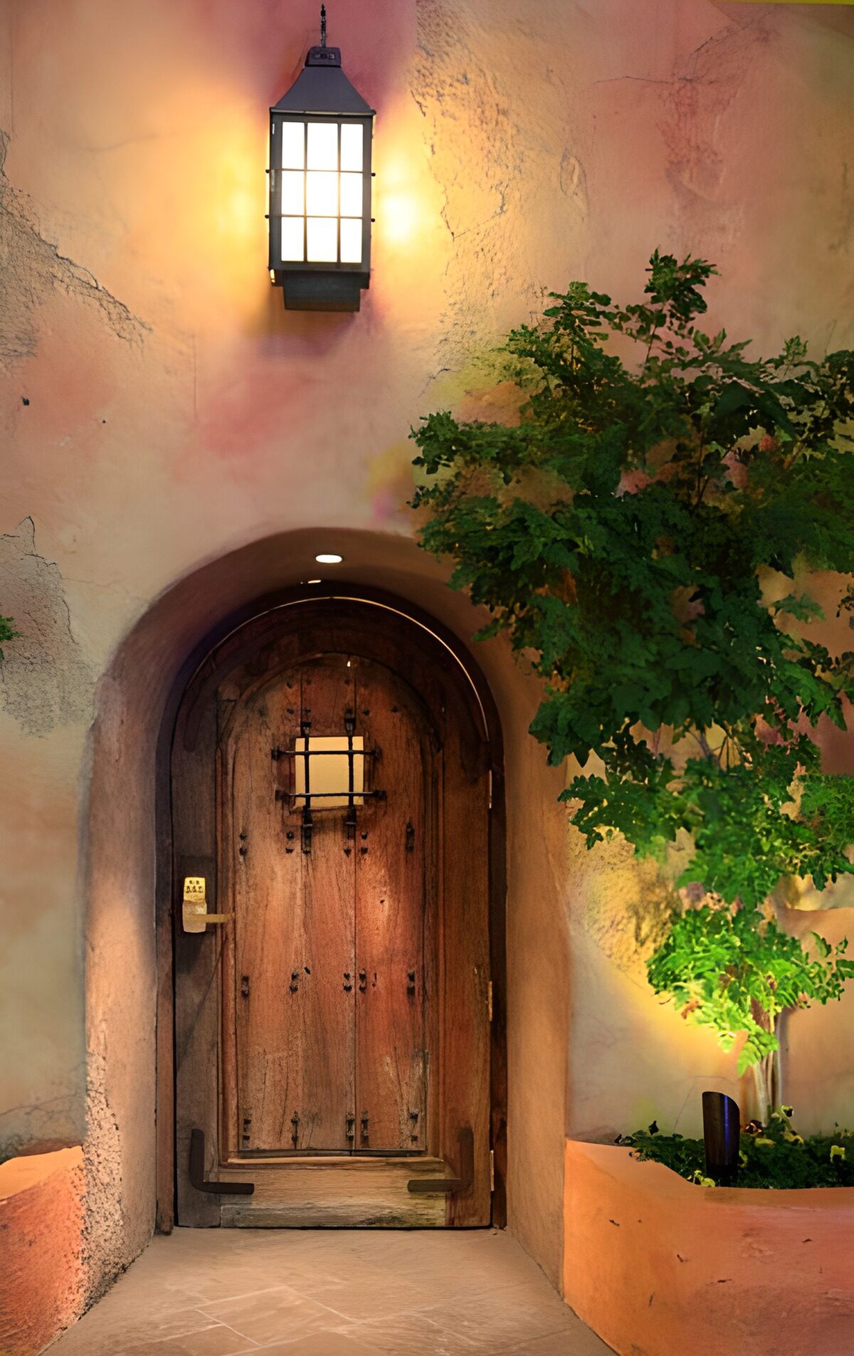 TPFR94666: Entrée de maison féérique avec lanterne et porte en bois