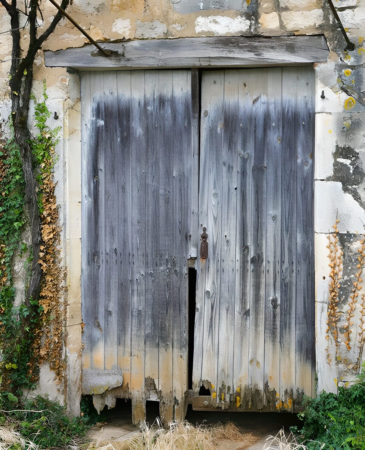 Vieux porche dans un mur de pierre en France
