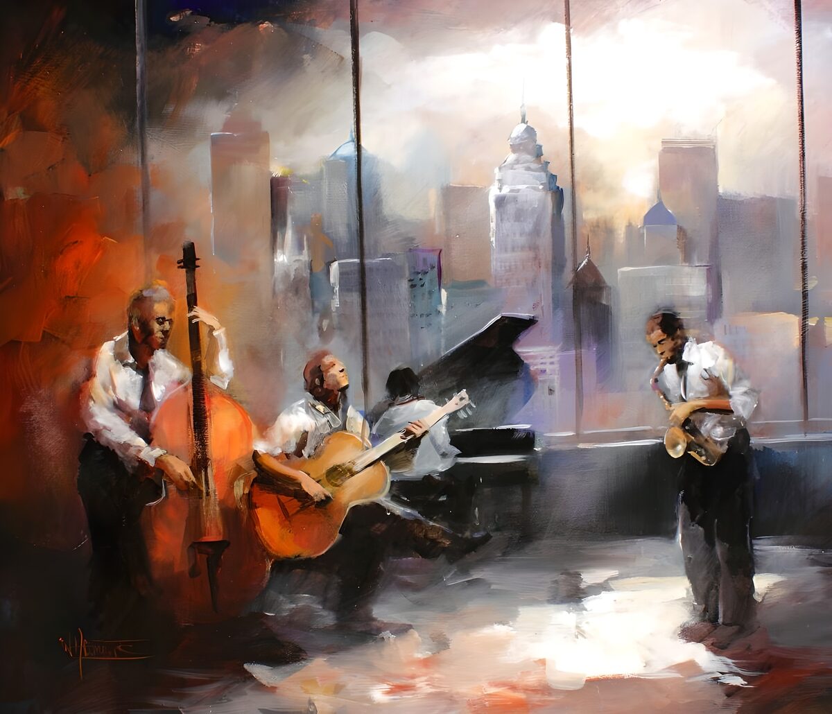 Peinture d'un groupe de musiciens de jazz