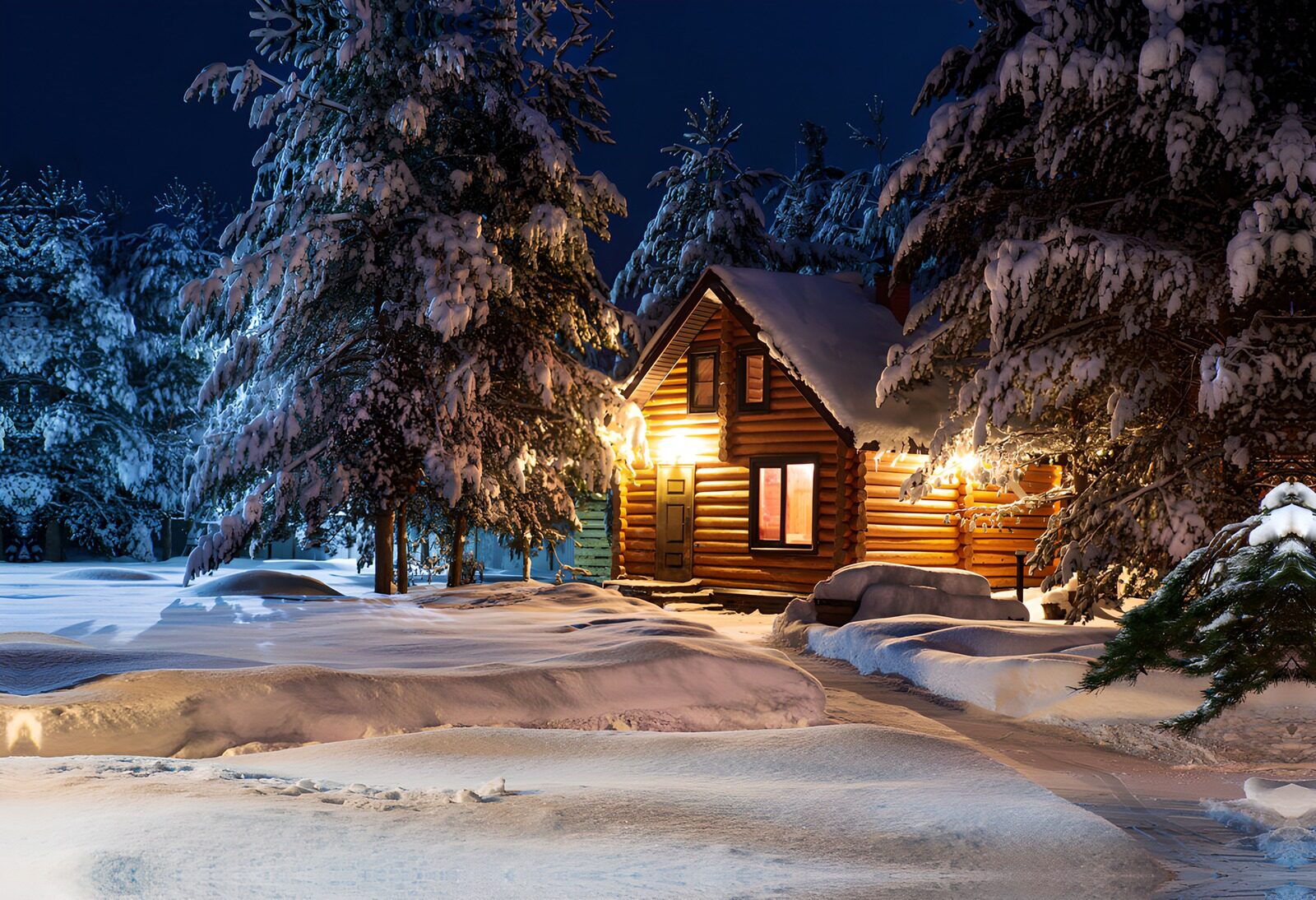 TPFR76058: Cabane en bois dans la neige brillante