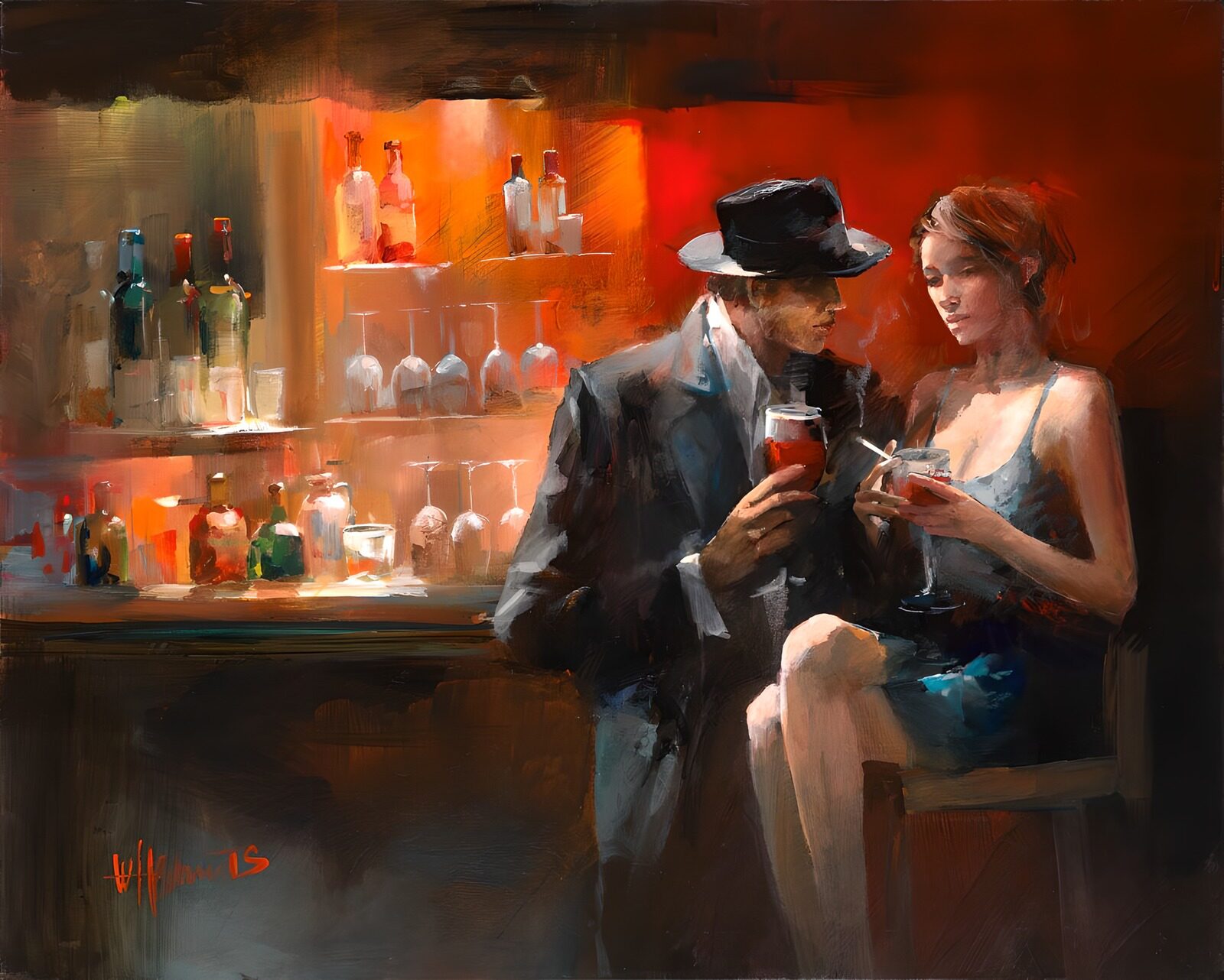 TPFR93138: Peinture d'un couple assis sirotant une boisson à un bar
