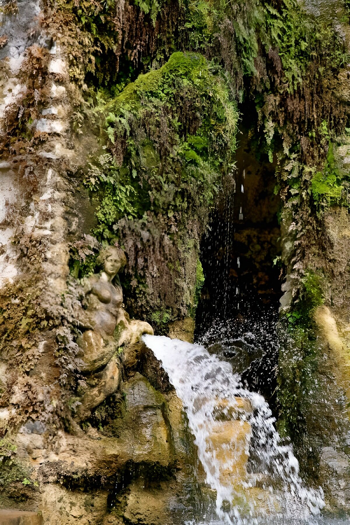 TPFR94318: Fontaine naturelle avec statue ancienne
