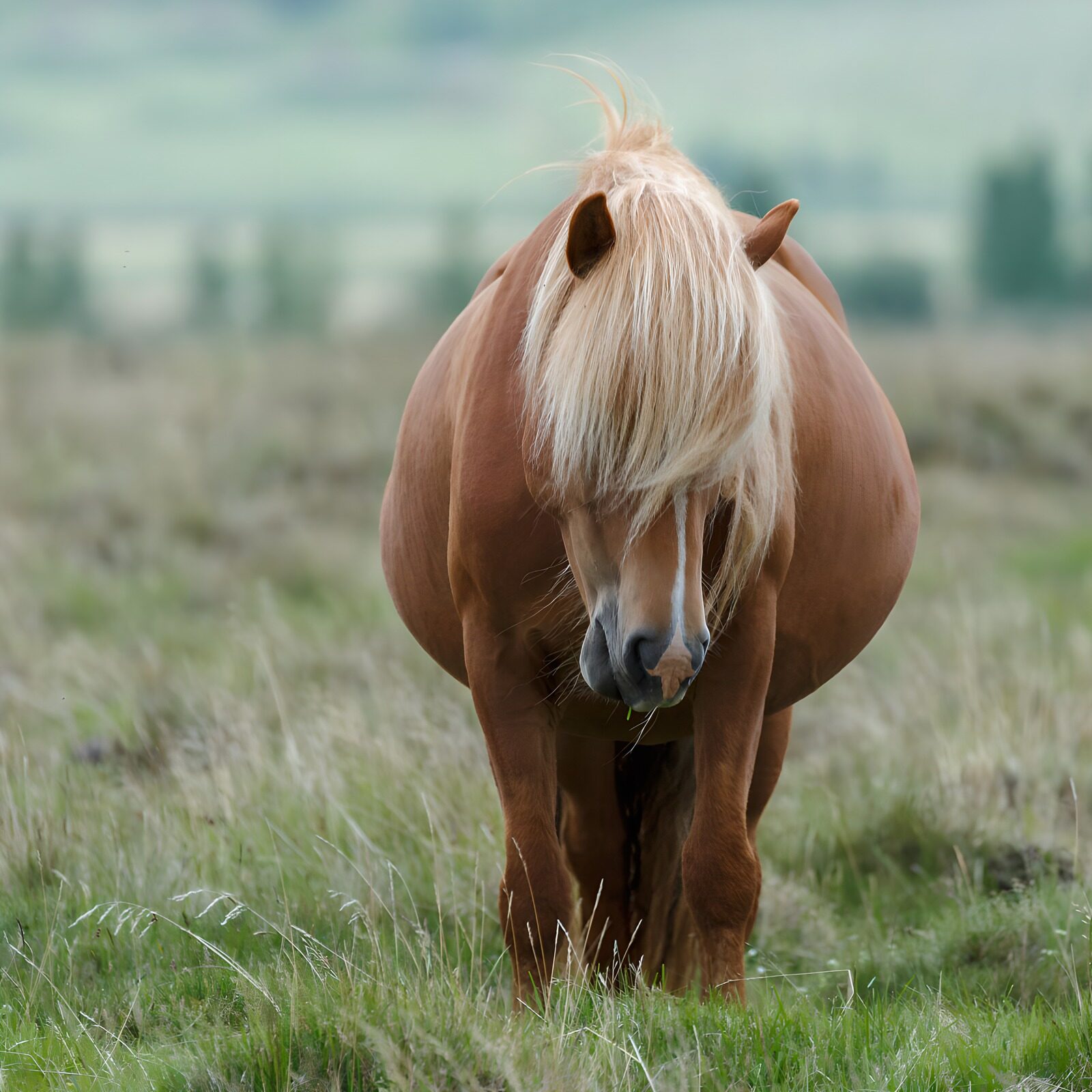 TPFR45484: Cheval aux cheveux dorés dans les champs