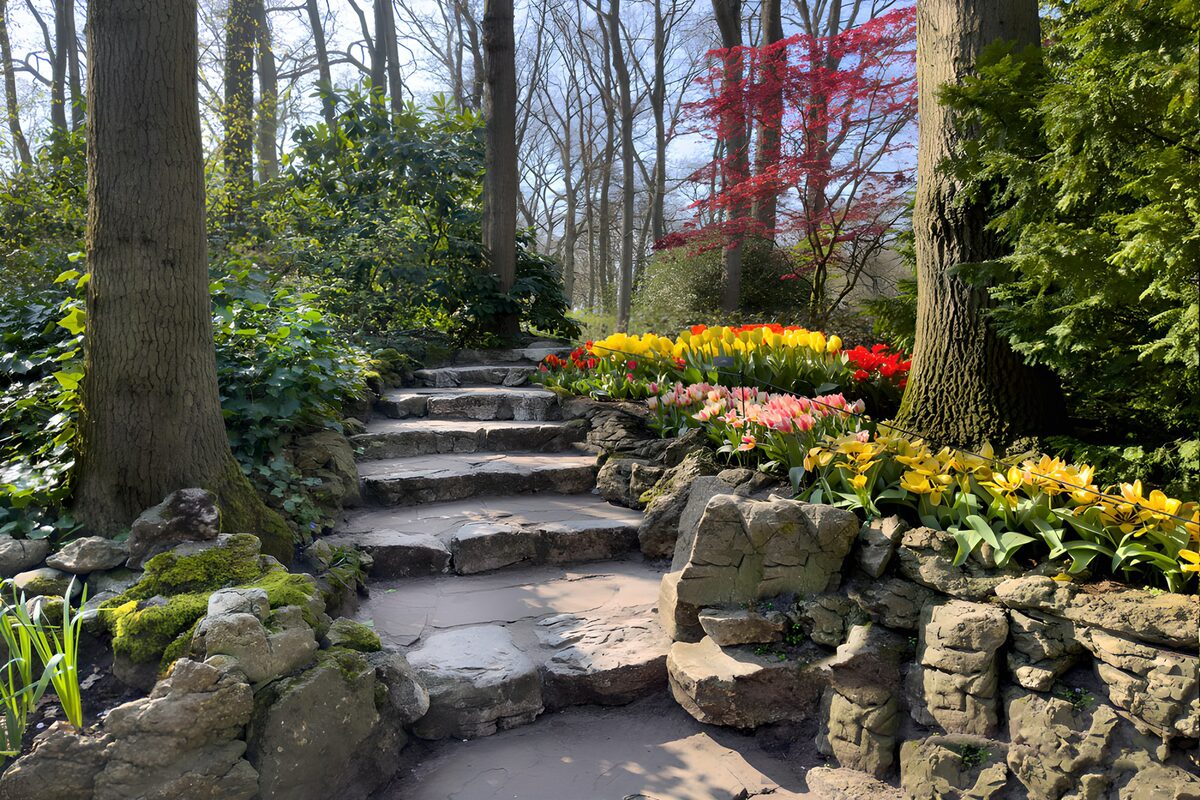 TPFR94963: Sentier fleuri dans la forêt
