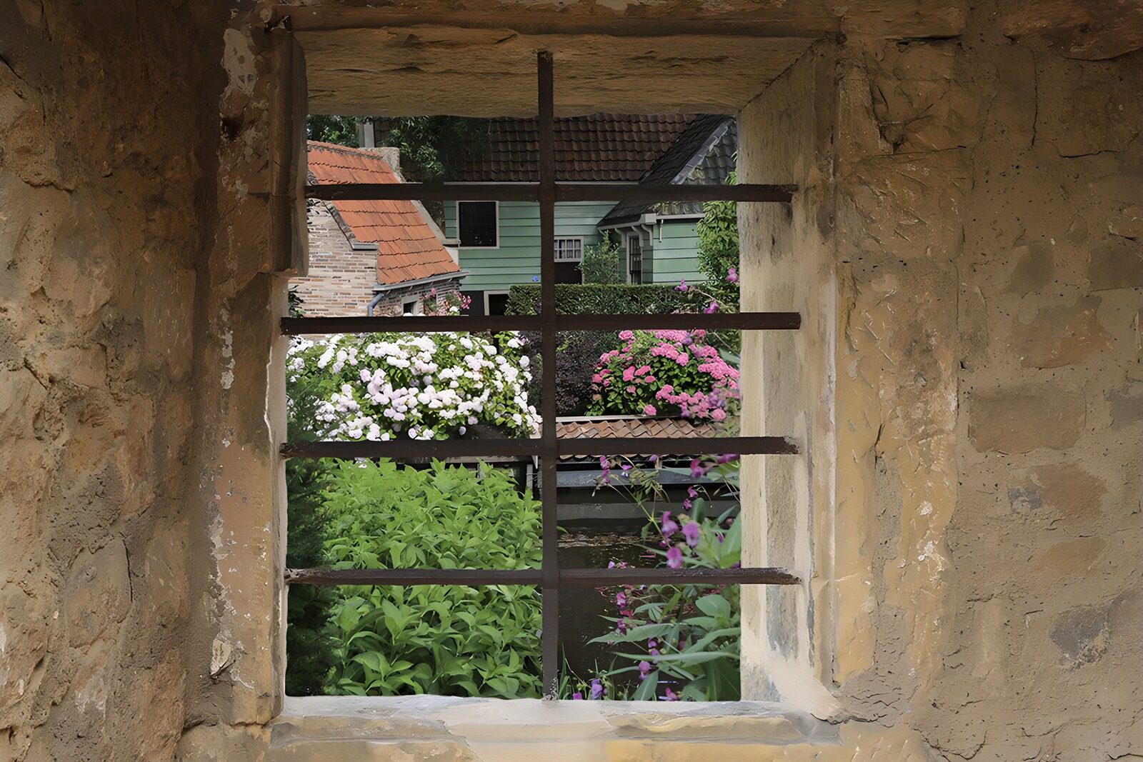 TPFR45724: Fenêtre sur un jardin fleuri