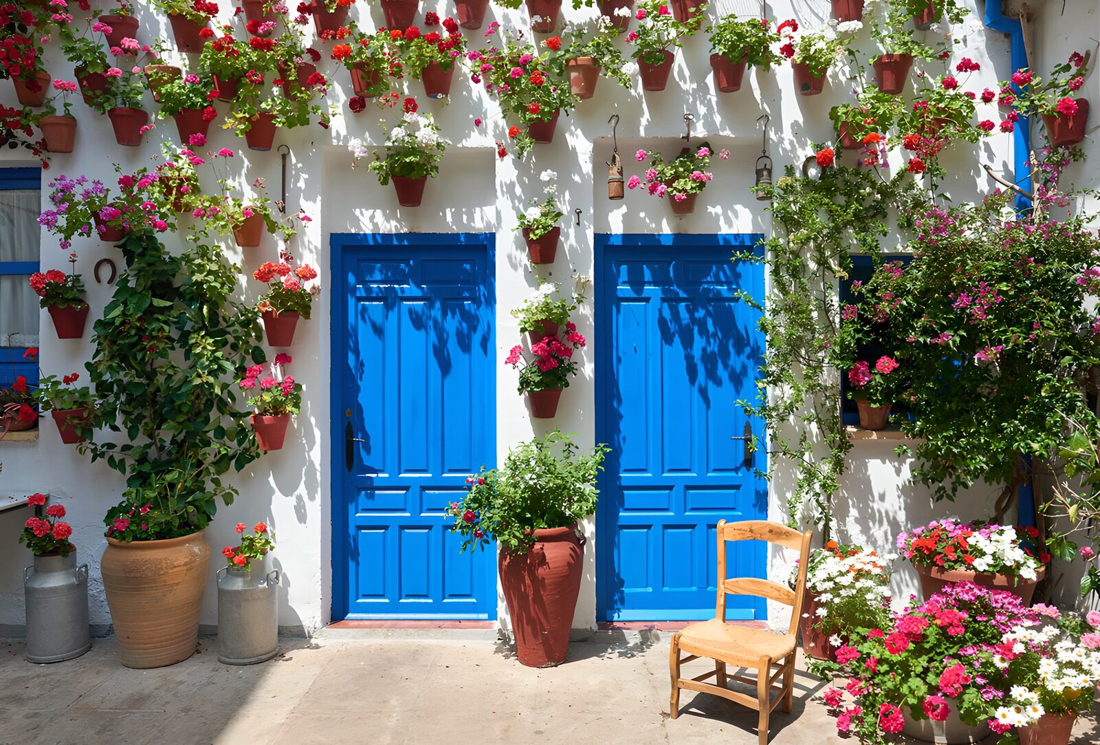 TPFR40960: Façade colorée avec portes et fleurs