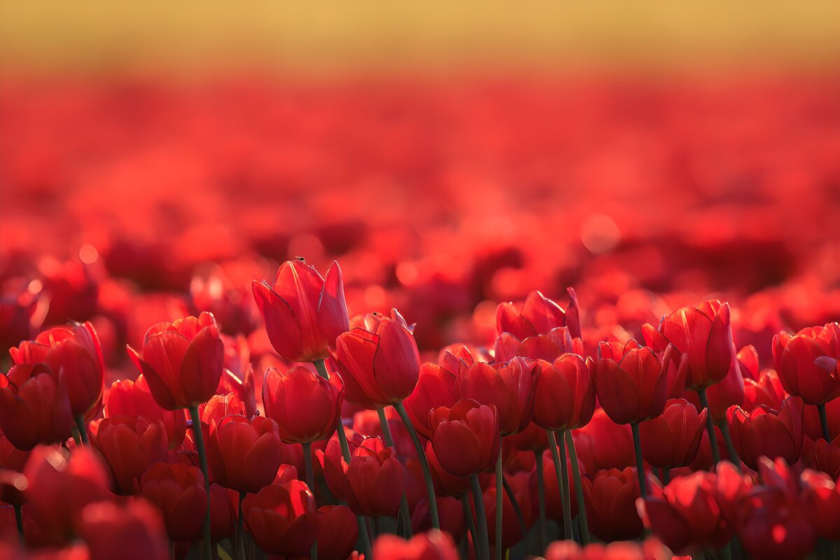 : Champs de tulipes rouges en fleur