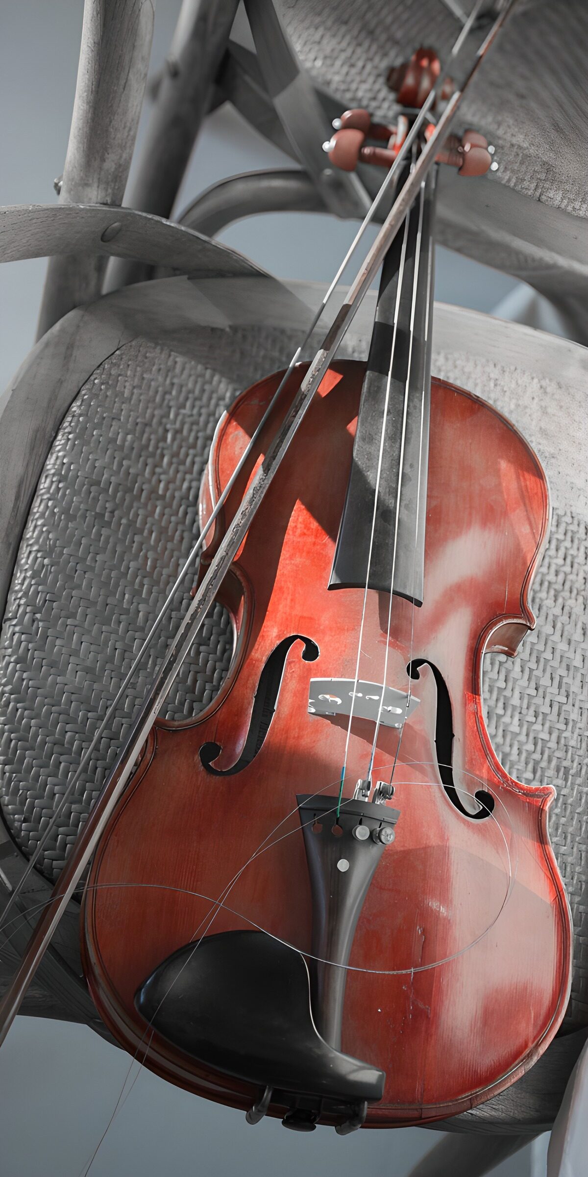 TPFR33263: Violon sur une chaise en bois