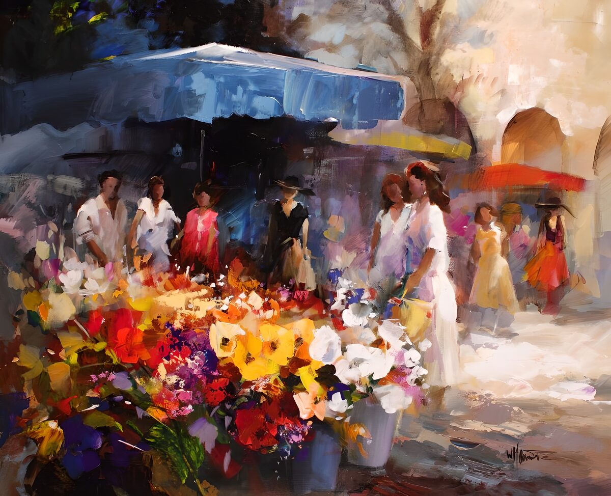 Peinture d'une échoppe de fleurs
