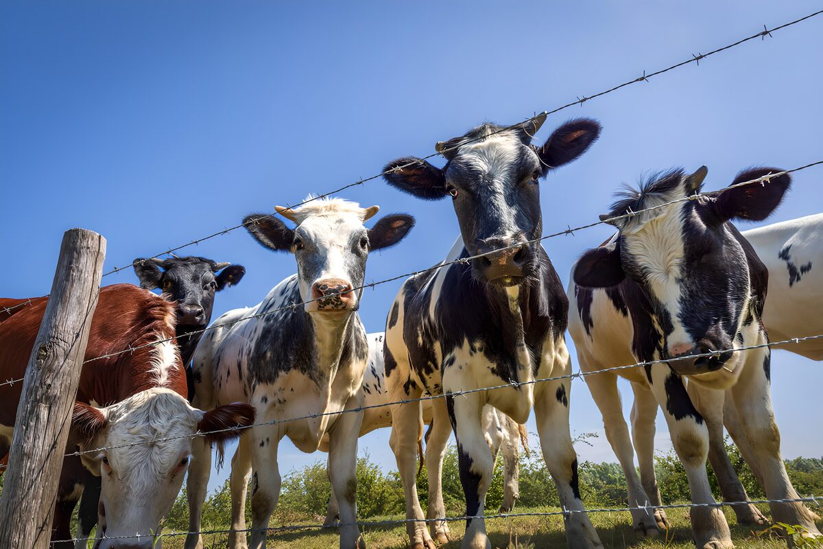 Vaches curieuses derrière une clôture