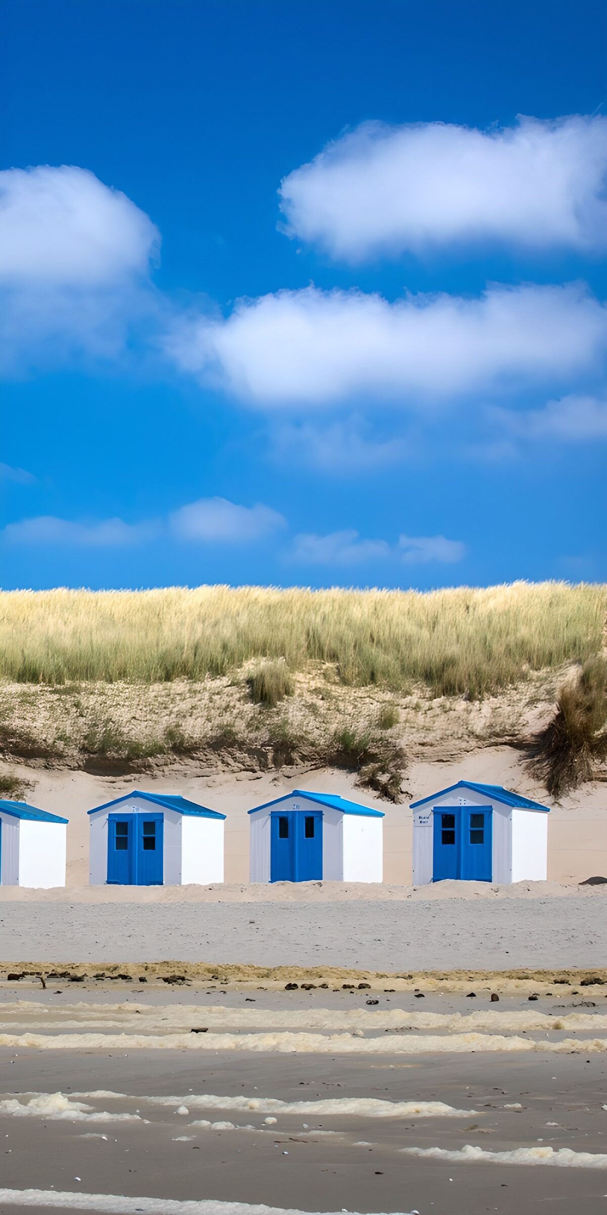 TPFR23474: Cabines de plage sous un ciel bleu