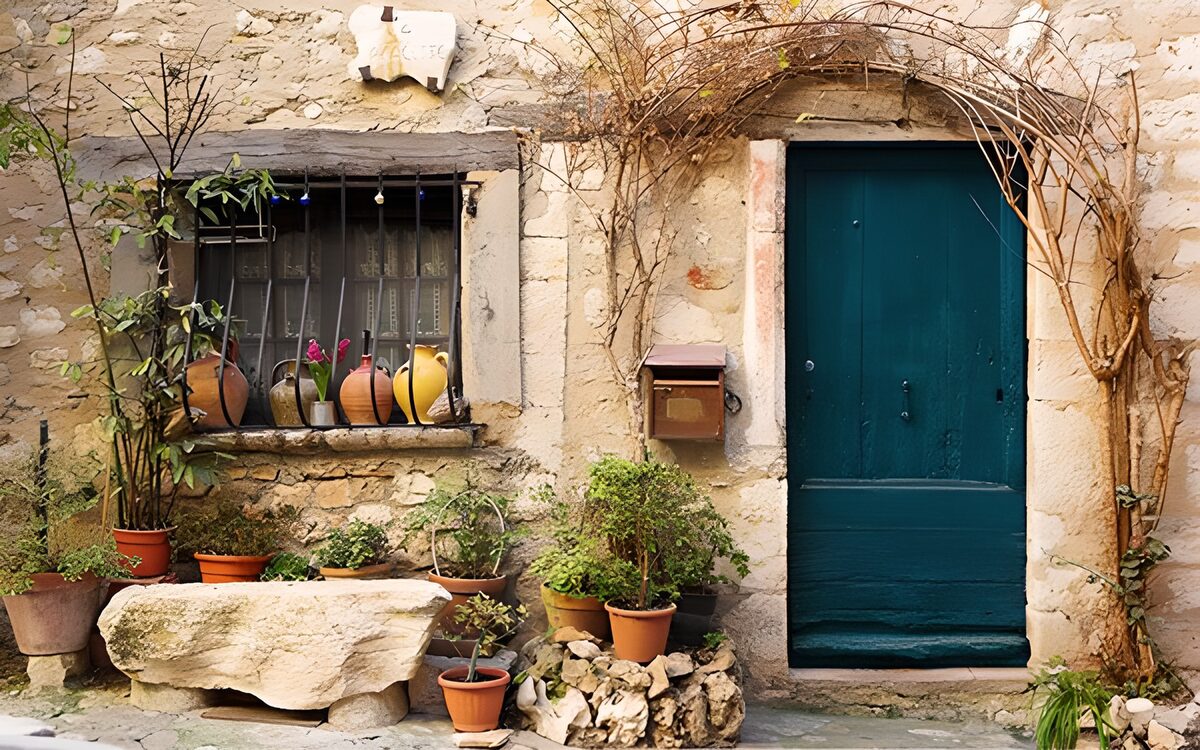 TPFR48625: Charmante façade d'une maison en pierre