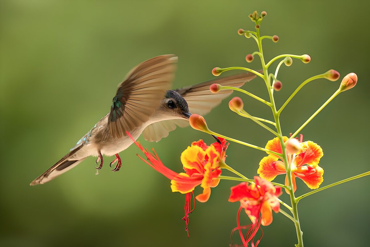 TPFR33375: Oiseau dansant parmi les fleurs
