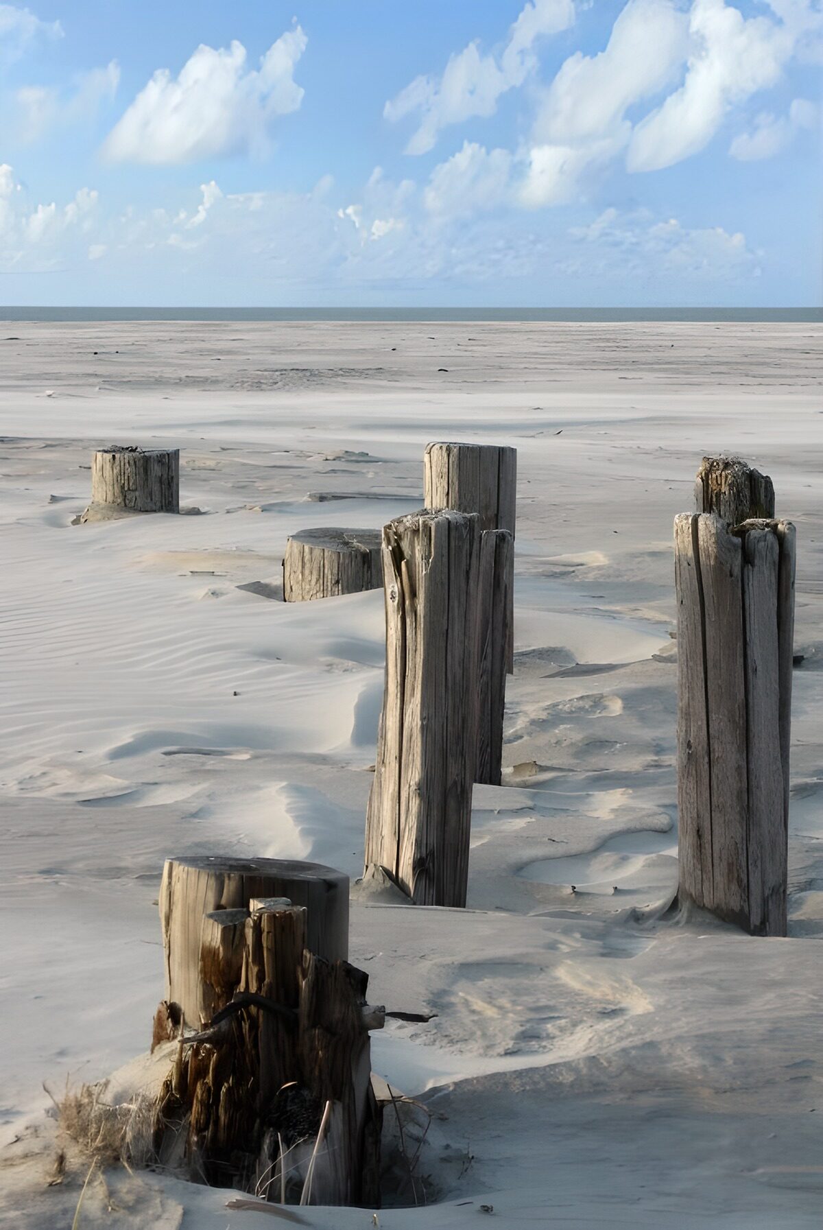 TPFR34268: Pieux en bois sur la plage