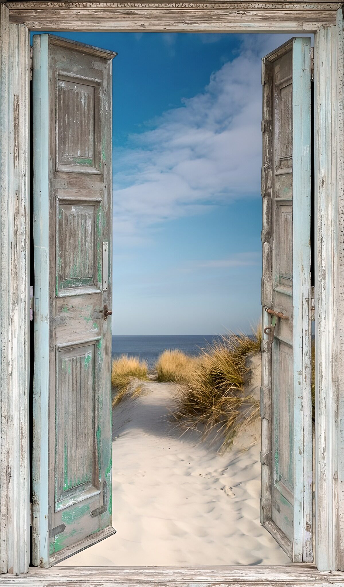 Porte ouverte sur la plage ensoleillée