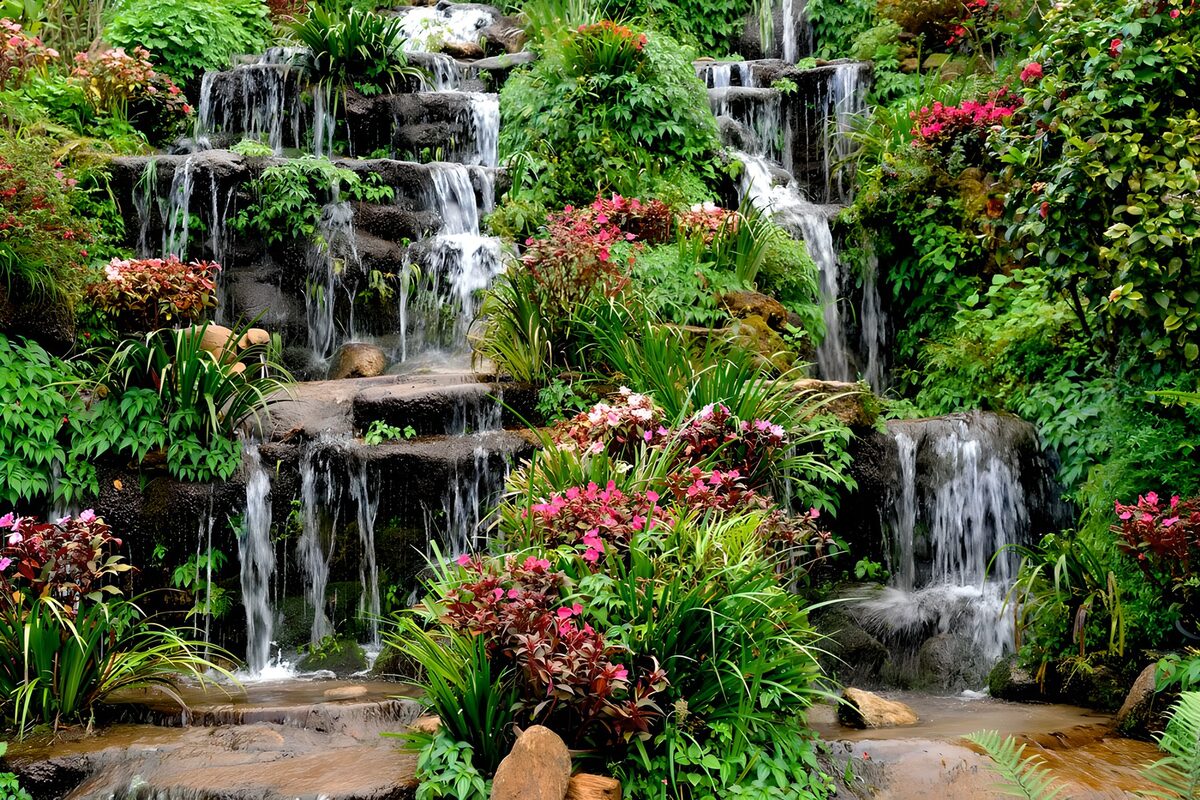 TPFR75163: Cascade florissante en pleine nature