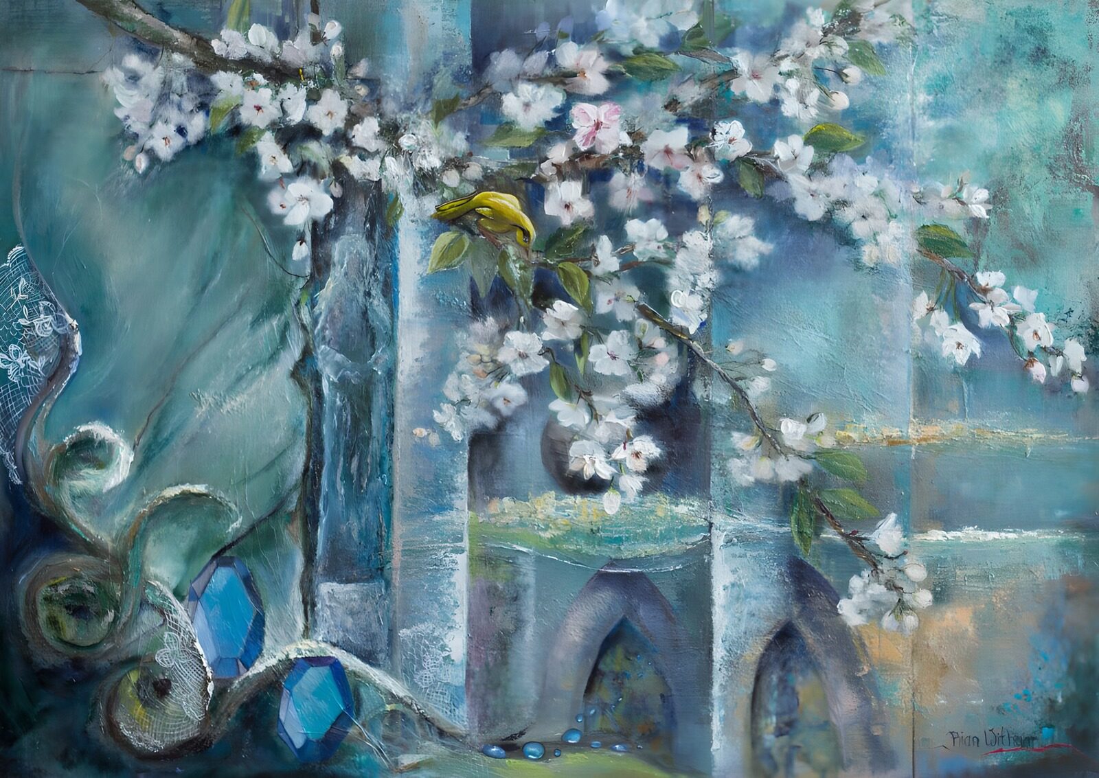 TPFR66014: Fleurs et Reflets en Bleu