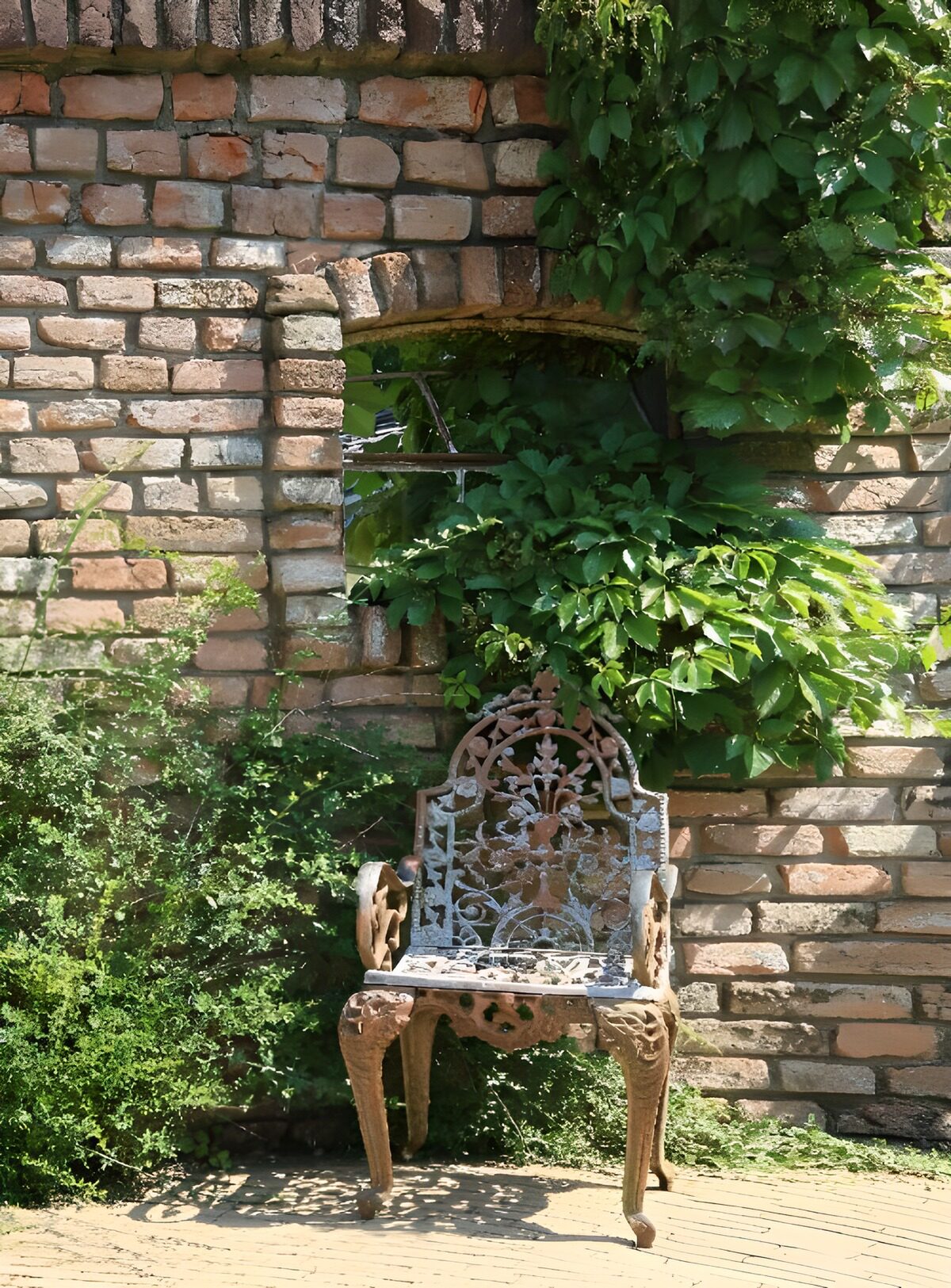 TPFR30249: Chaise ancienne au jardin verdoyant