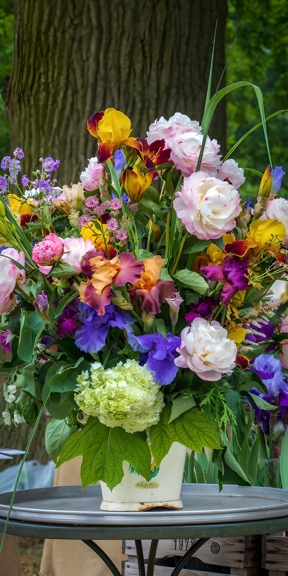 TPFR75122: Bouquet coloré en pot de fleurs