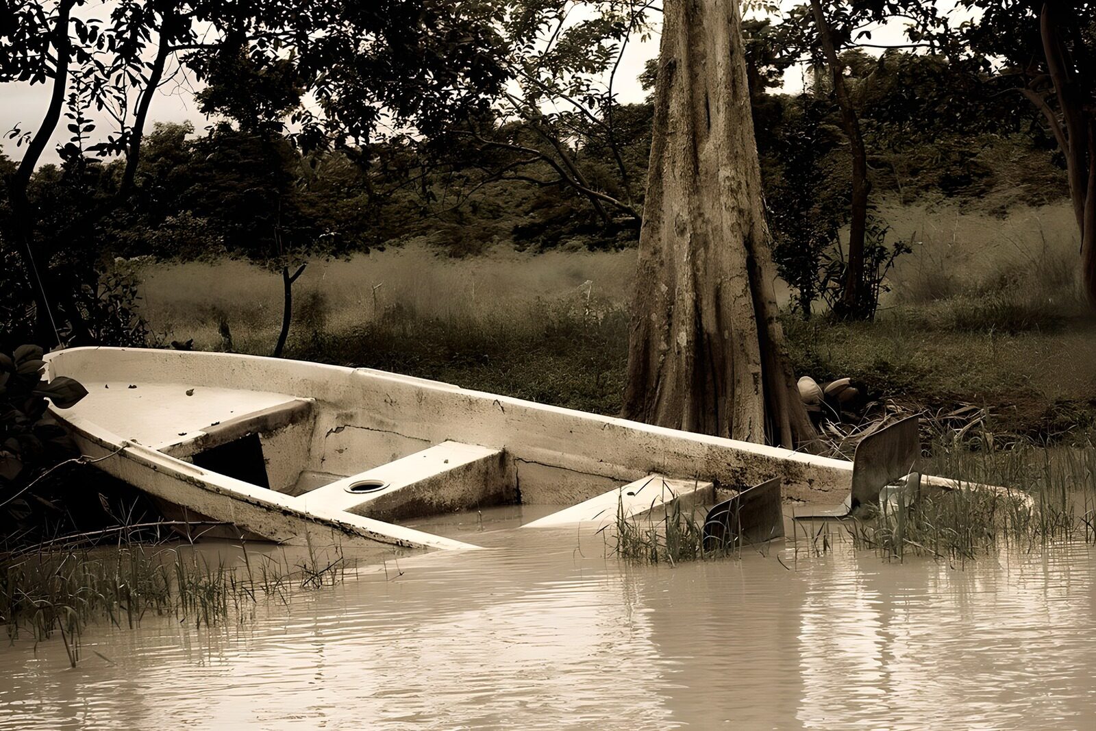 TPFR27186: Barque abandonnée au bord de l'eau