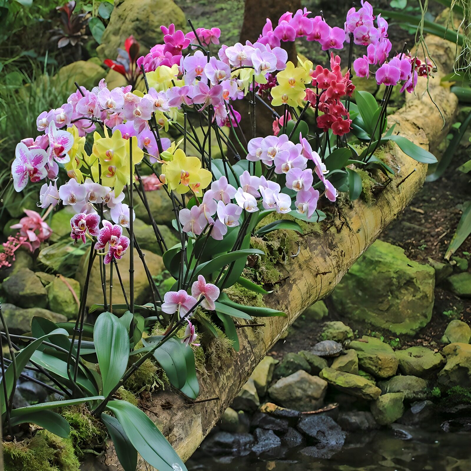 TPFR95035: Orchidees colorées sur une souche