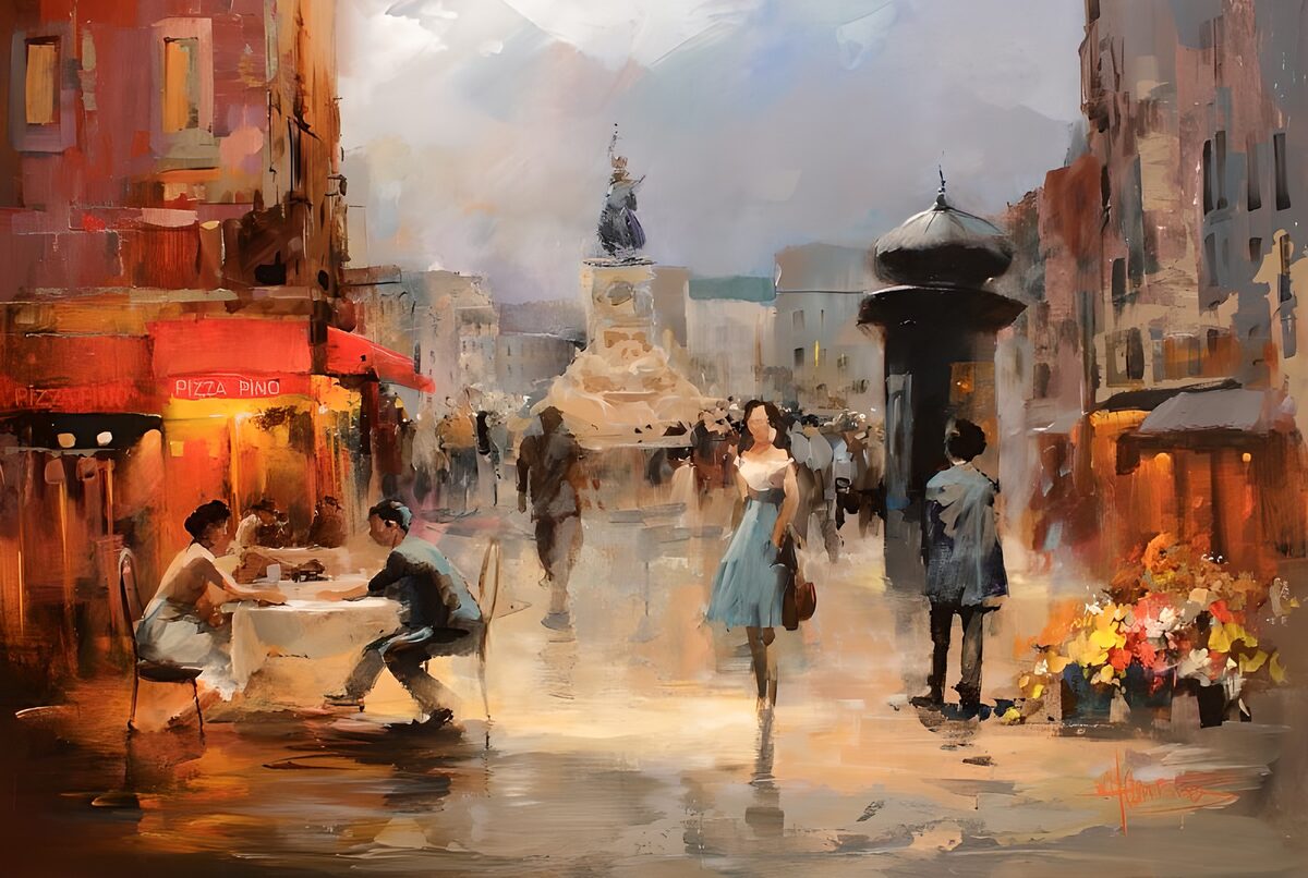 TPFR26955: Peinture d'une rue commerçante