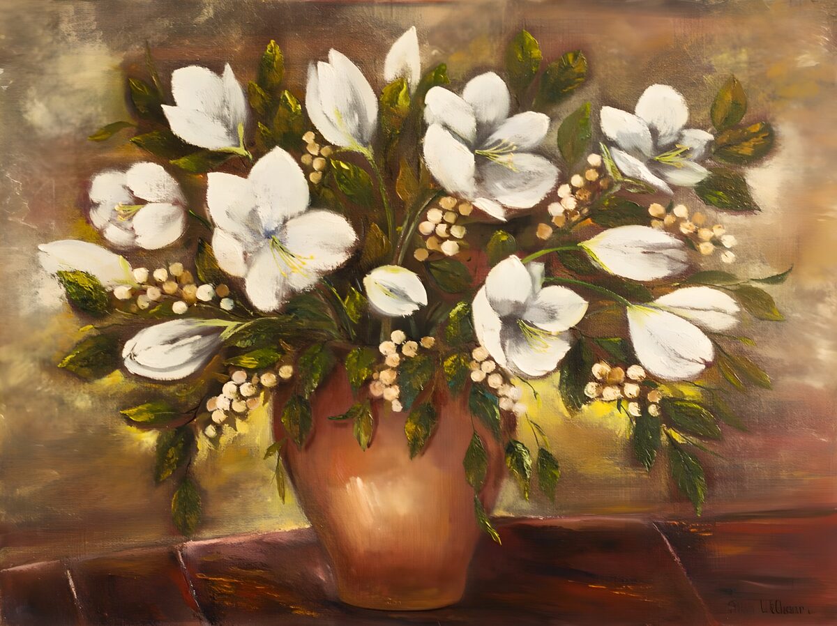 TPFR51769: Bouquet de fleurs blanches en pot
