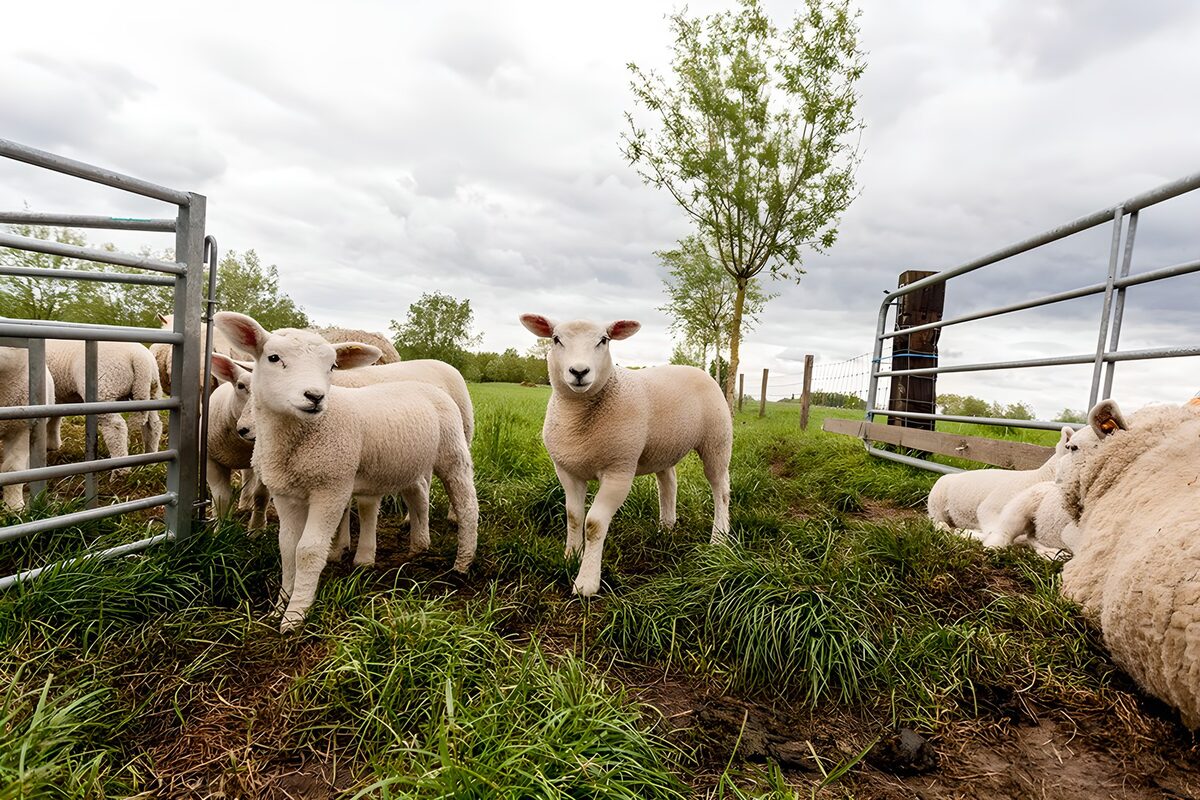 TPFR72582: Moutons dans le pré sous un ciel nuageux