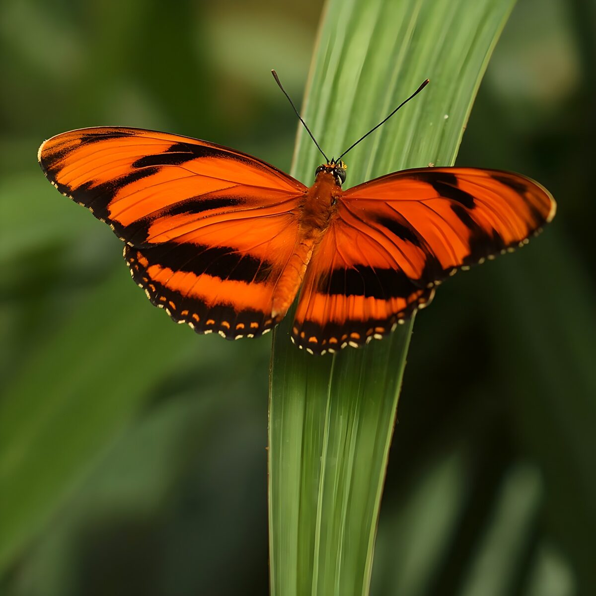 Papillon orange et noir sur une feuille