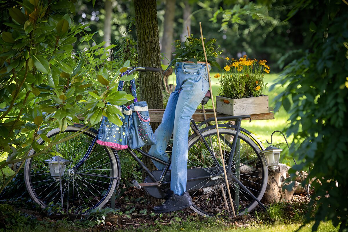 TPFR42285: Vélos et fleurs dans le jardin