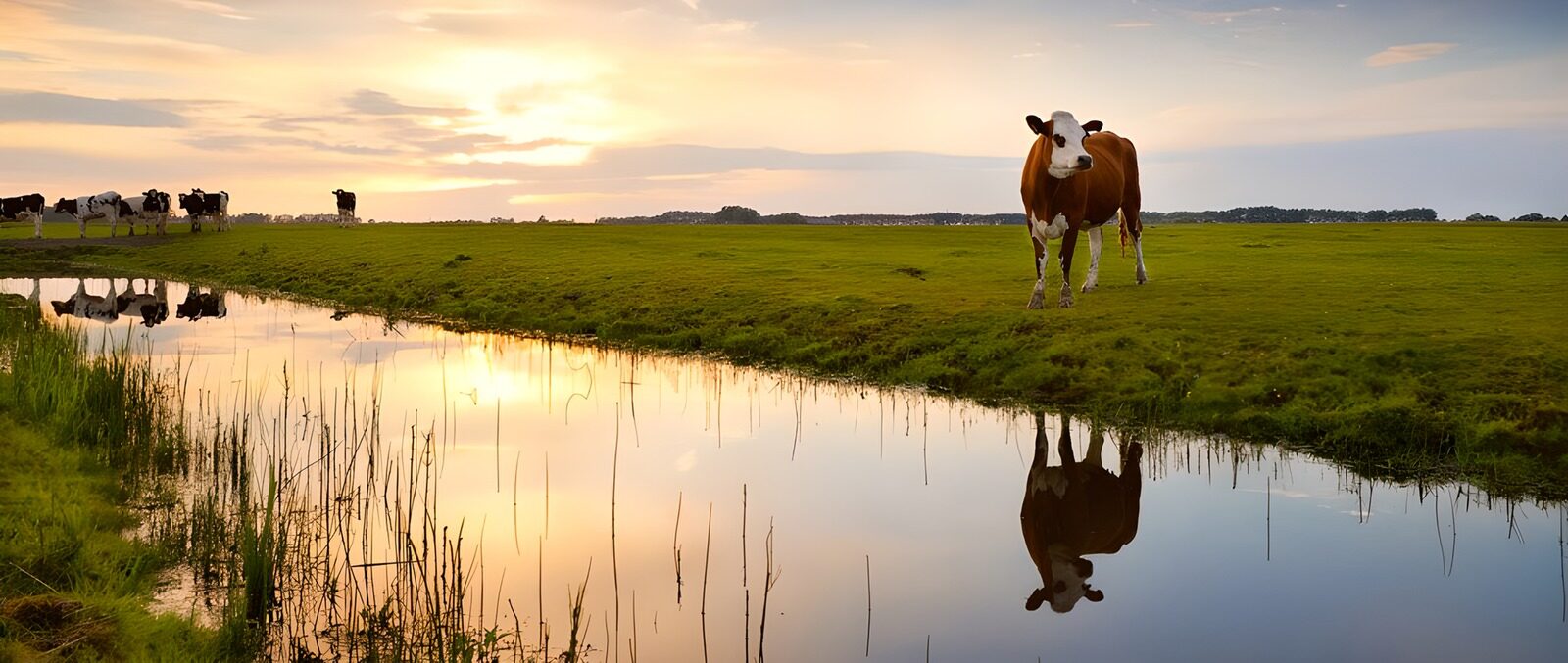 TPFR22644: Vache au crépuscule refletant dans l'eau