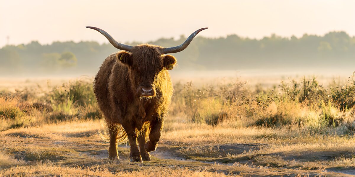 Bovin Highland dans la lumière du matin