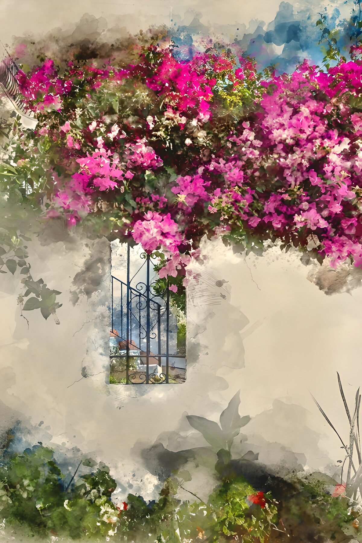 Fleurs vibrantes et vue paisible