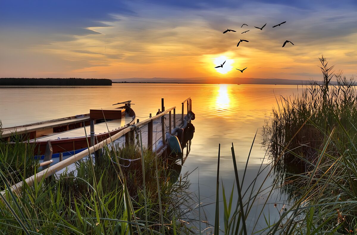 Coucher de soleil paisible sur le lac
